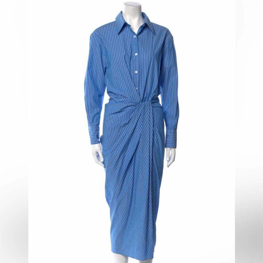 Carolina Herrera Blue Striped Long Sleeve Dress